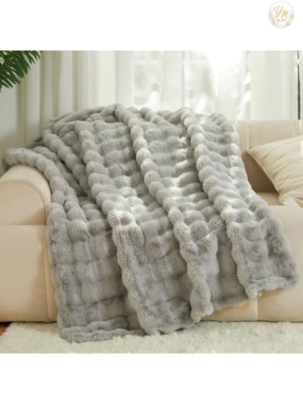 LuxeComfort Faux Fur Bubble Blanket 60"x70" Heavyweight Oversized Throw